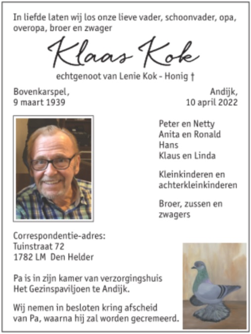 overlijden Klaas Kok